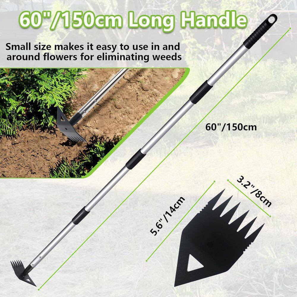 Weed Puller Tool Long Handle Dual Headed Garden Hoe Rake Combo for Uprooting Wee