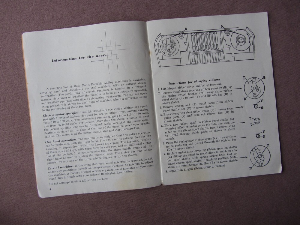 Orig1950 Remington Rand Adding Machine Owner Operating Instructions Users Manual