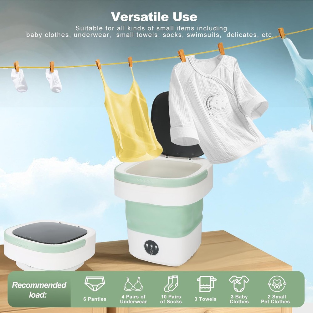 Mini Portable Washing Machine – 12L Foldable Washer with 3 Modes & Blue Light...
