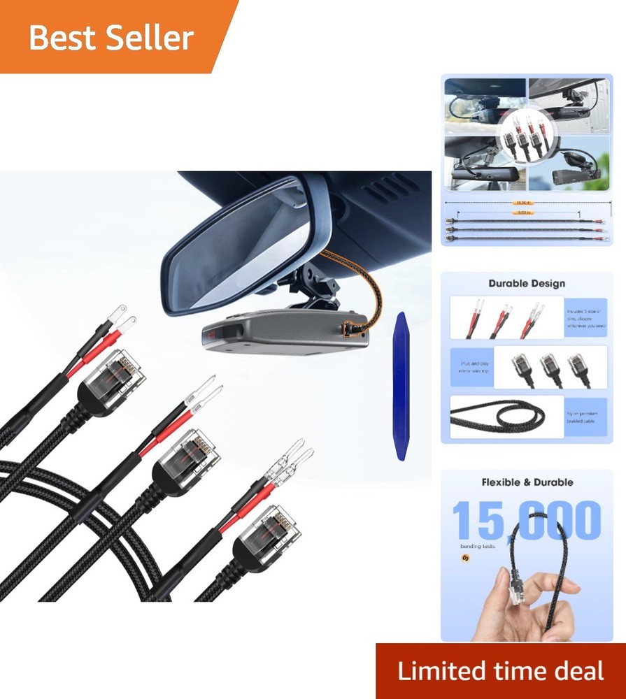 Durable 19.9" Braided Radar Detector Mirror Power Cables - Easy Install Pack