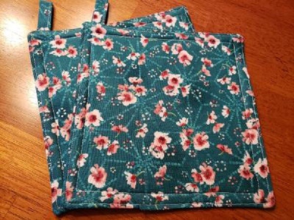 Potholders, handmade set of 2, Cherry Blossoms