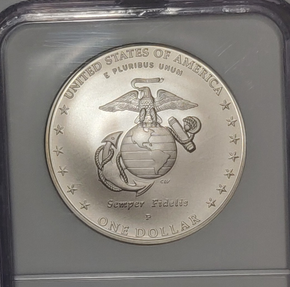 2005 COMMEMORATIVE SILVER DOLLAR MARINES NGC MS 70