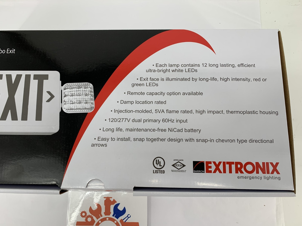 EXITRONIX VLED-U-WH-EL90-R LED Combination Exit Sign/Emergency Light Red 120/277