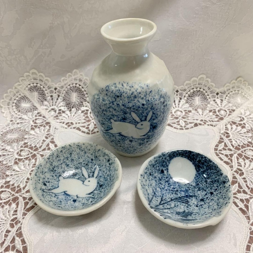 Sake vessel & choko set☆Rabbit☆Moon viewing☆