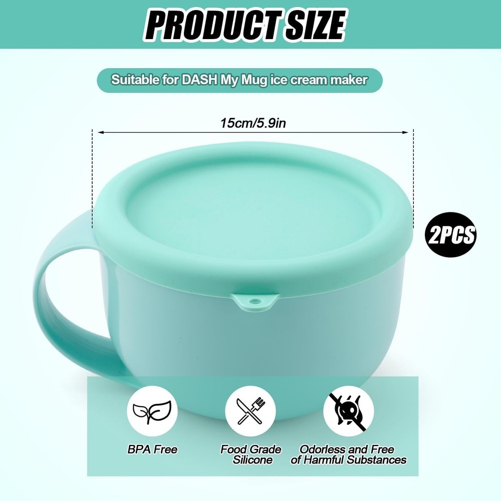 Eco-Friendly 2pcs Silicone Lids for Dash Ice Cream Maker - Effortless Cleanup