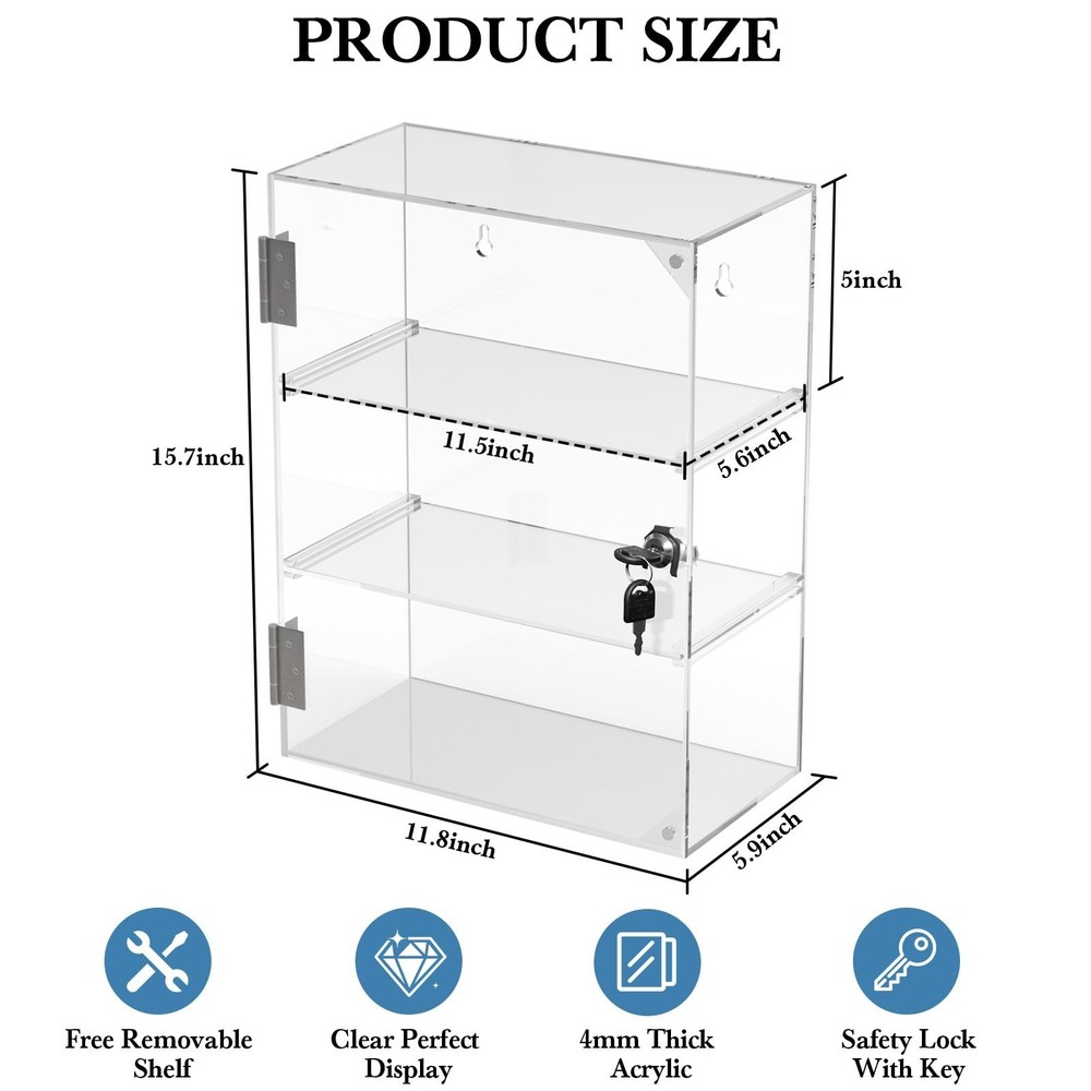 Acrylic Display Case with Lock Key Removable 3 Tier Clear Countertop Display ...