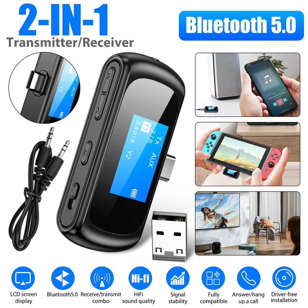 LCD Wireless Audio 3.5mm Aux Adapter Car Bluetooth 5.0 Transmitter Receiver