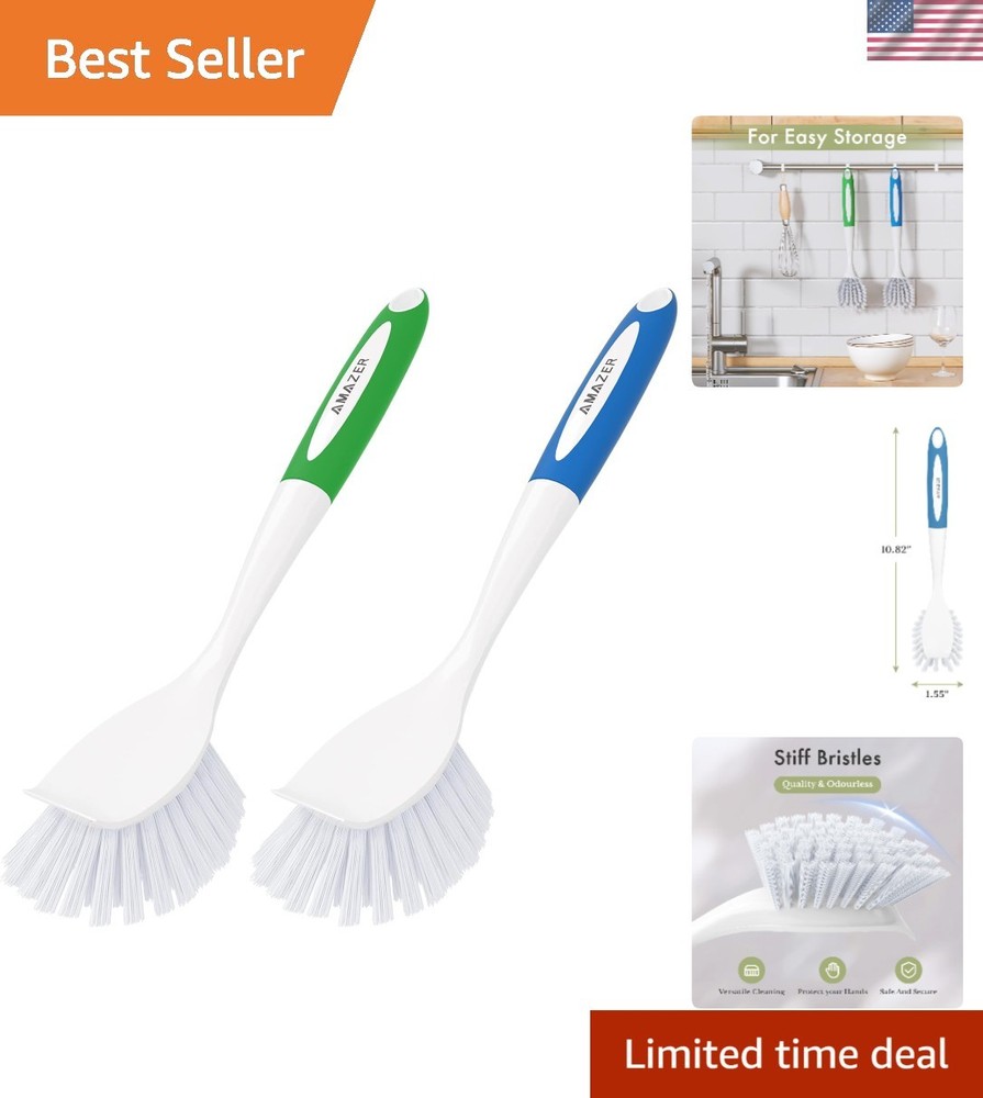 Dish Brush with Handle, 2 Pack Kitchen Scrub Brushes for Cleaning, Dish Scrub...