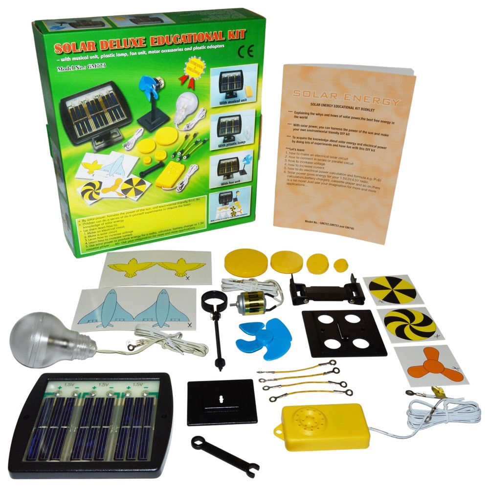 Educational Solar Energy Science Project with Solar Panel, Motor, Lightbulb, Fan
