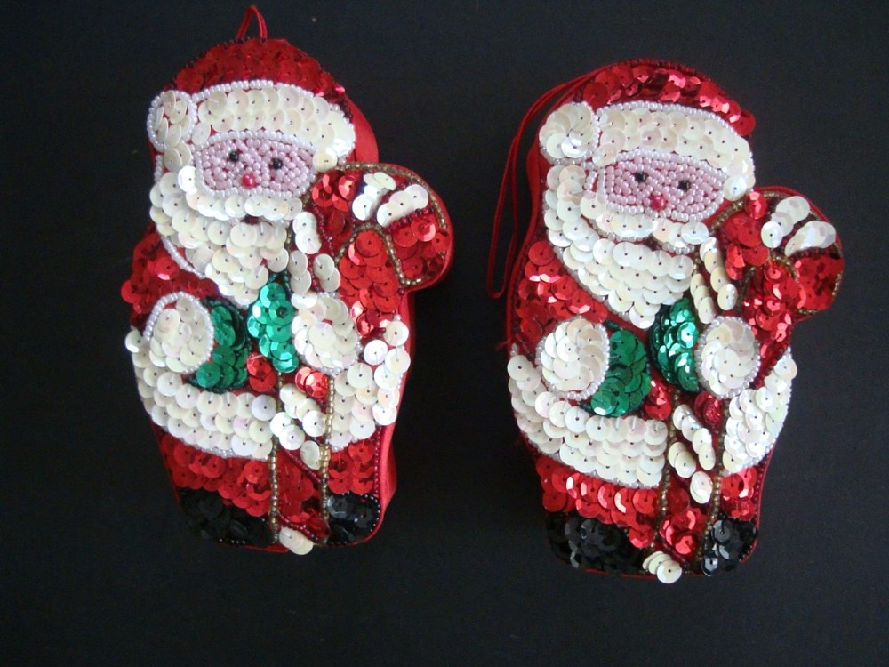 Lot of 2 Sequin Santa Gift Boxes