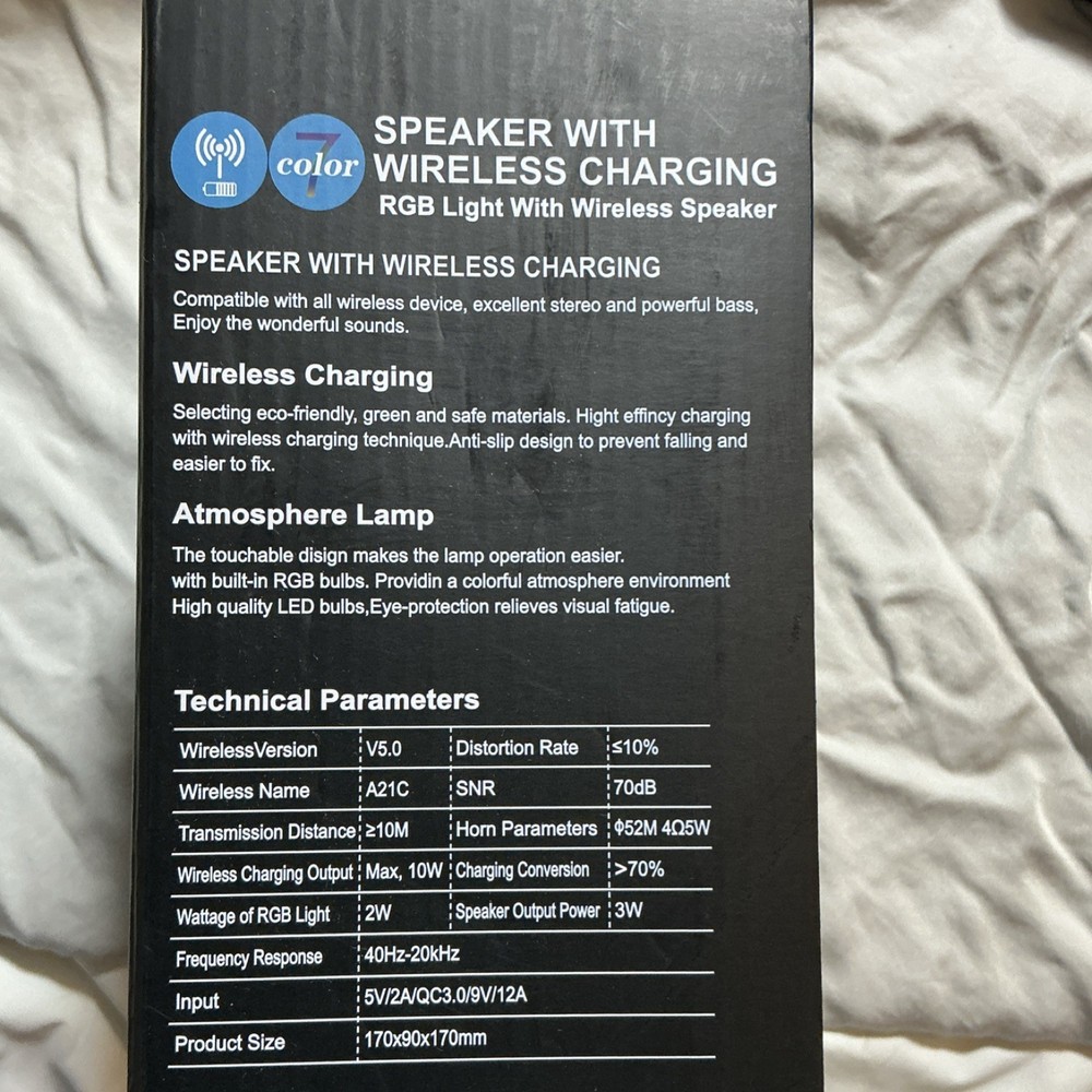 Wireless Charging Bluetooth Audio Dock with RGB LED Light, White, Model A21C