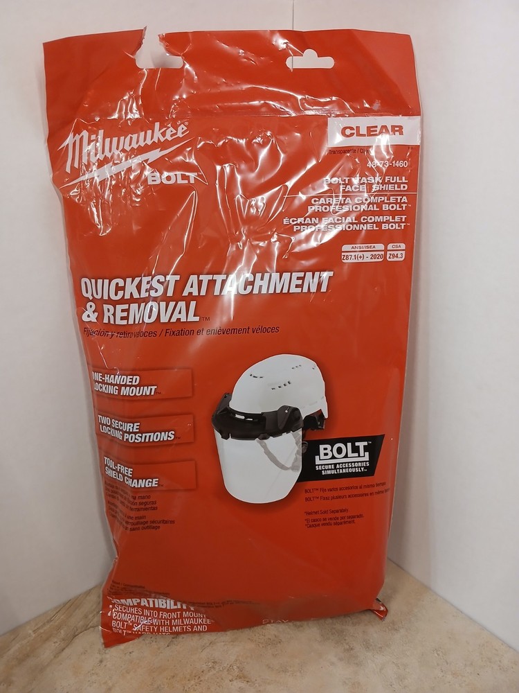 Milwaukee BOLT Task Full Face Shield Clear Hat-Mounted 48-73-1460 NWT