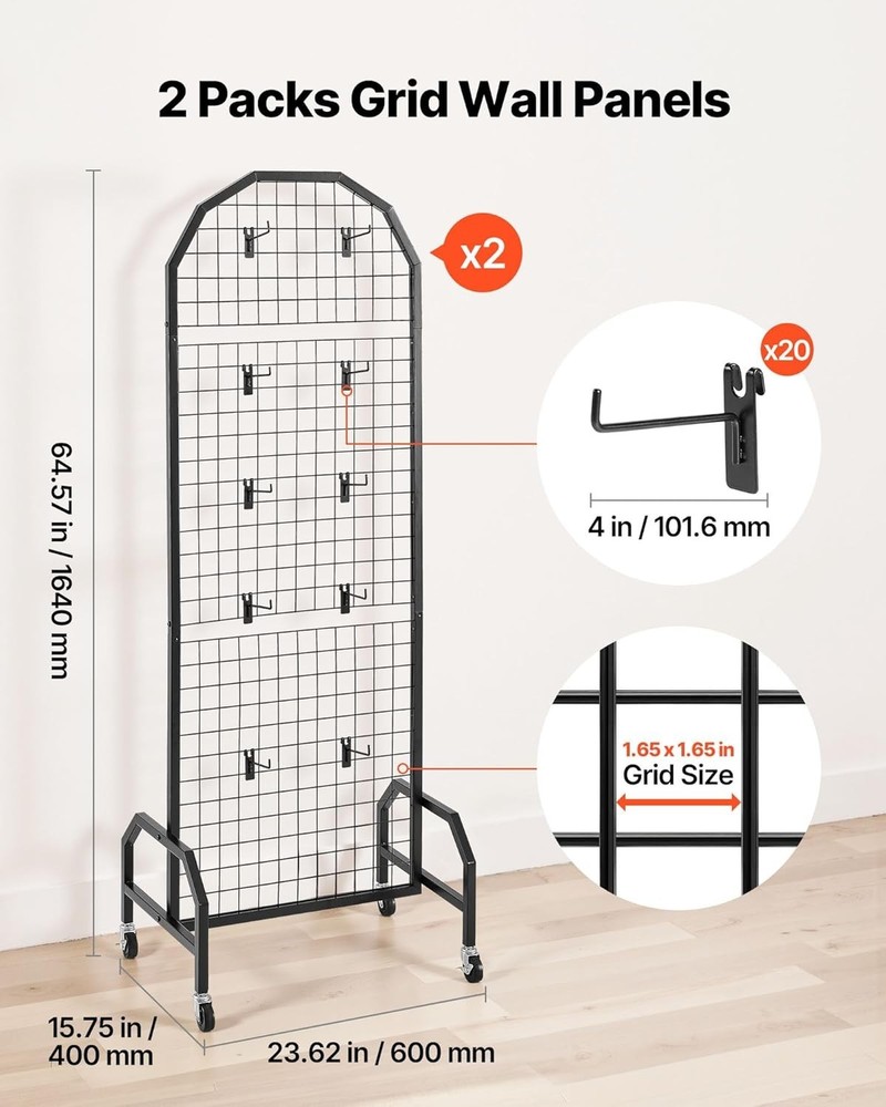 Display Grid Rack 2 Pcs 5.4 ft Panel Detachable Stand Craft Art Gridwall Tower