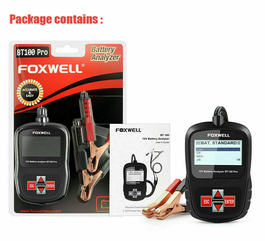 Foxwell BT100 Pro 12V Car Battery Analyzer - Accurate CCA 100-1100 Testing Tool