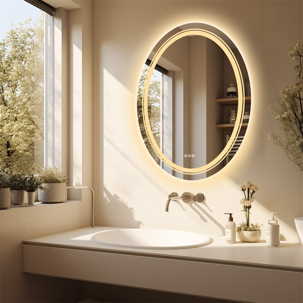 Modern Oval LED Bathroom Mirror Frontlit&Backlit AntiFog Dimmable Vanity Makeup