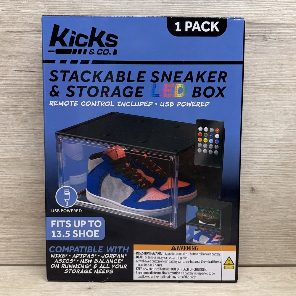 2 Pack Kicks & Co. Stackable LED Sneaker Storage Boxes Display Case USB Powered