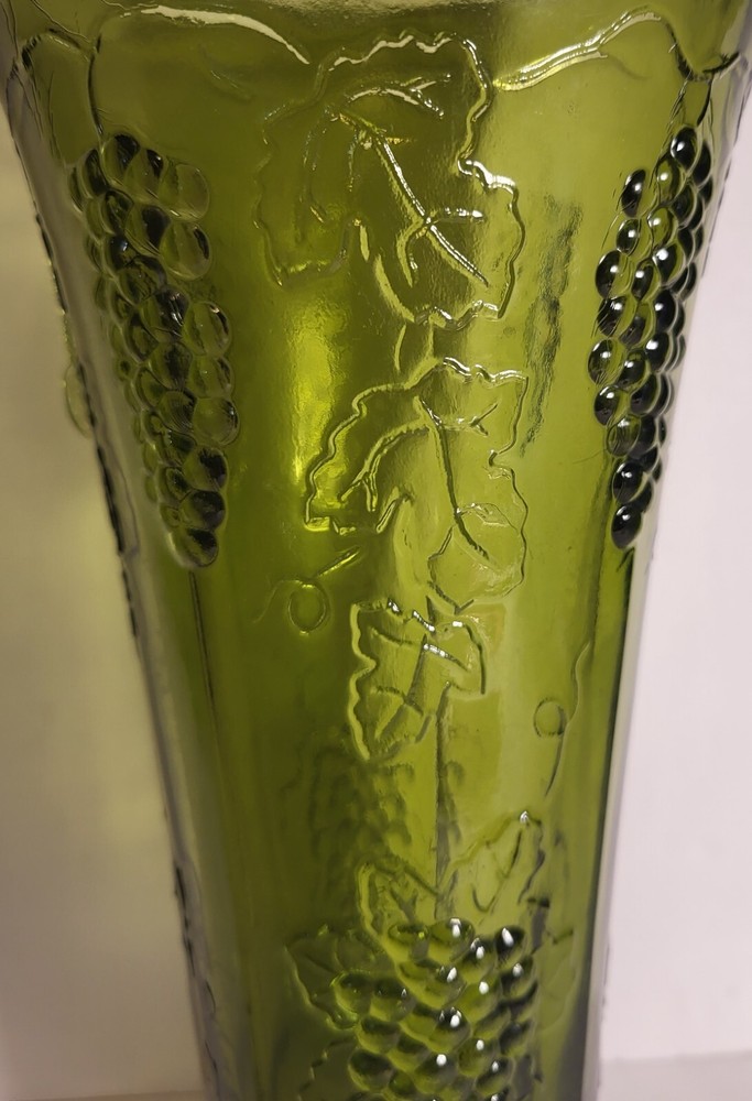 Vintage Embossed Grape Emerald Green Vase