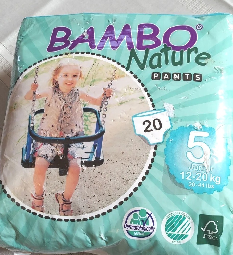 New Bambo Nature 20 Pack Junior Size 5 (26-44 Lbs) Pullon Pants