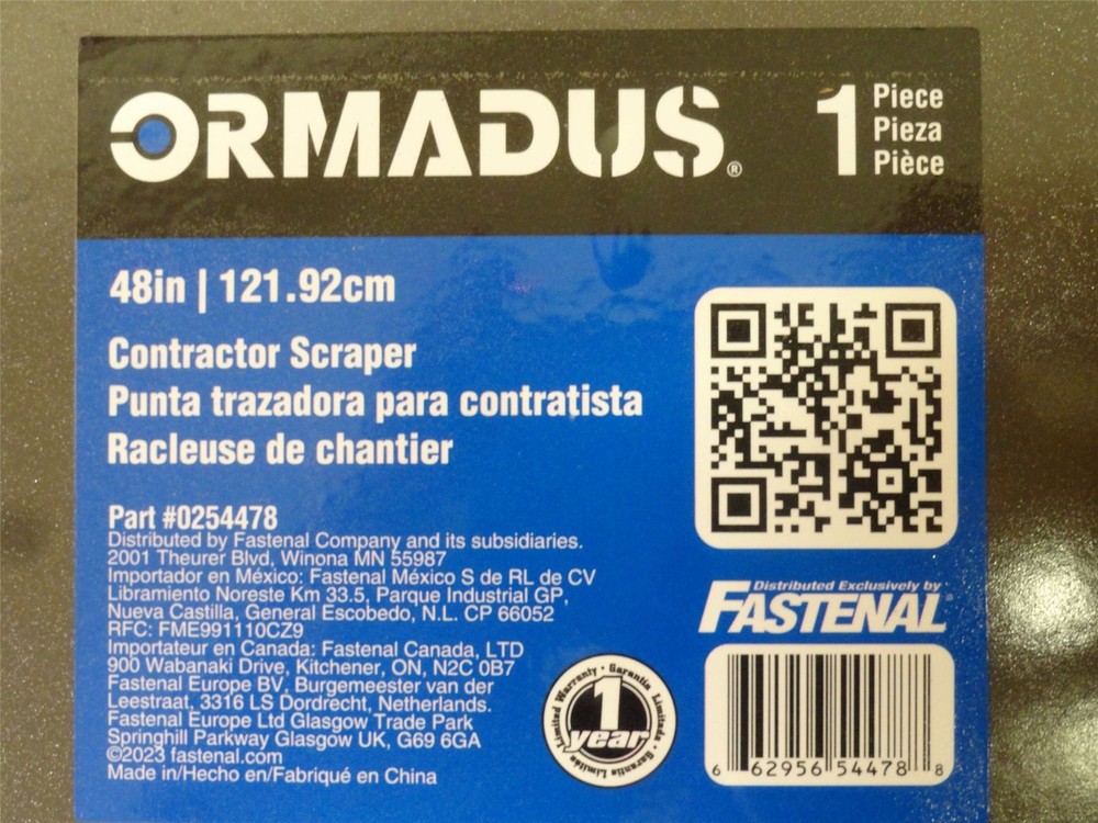 248492 New-No Box; Ormadus 254478 Sidewalk Ice Scraper; 48" Handle; 7" Scraper