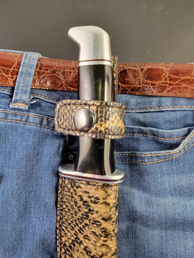 Buck Knives 119 Sheath Right Pull Authentic FAUX SAND BROWN PYTHON SKIN leather