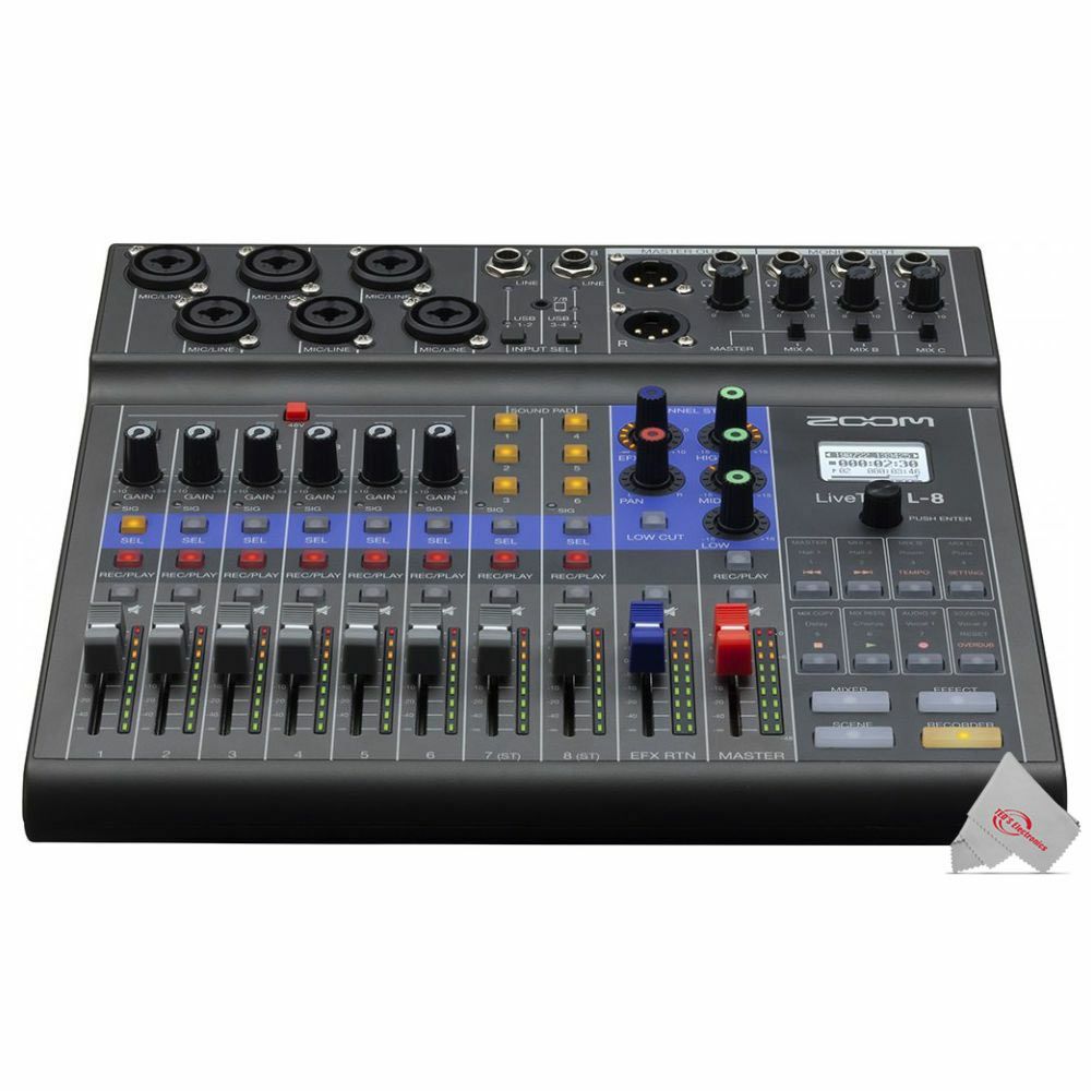 Zoom LiveTrak L-8 Portable Podcast Recorder + Two Pcs Mic Pack Accessory Bundle