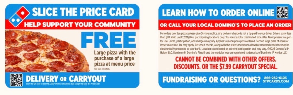 Dominos  Pizza card