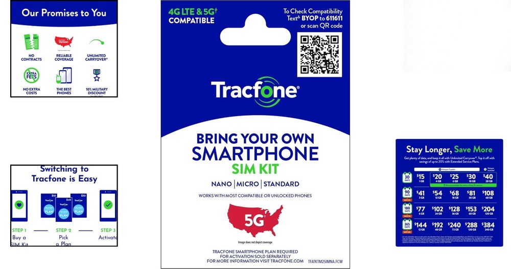 Tracfone Prepaid SIM Kit with Seamless Activation - Universal Compatibility