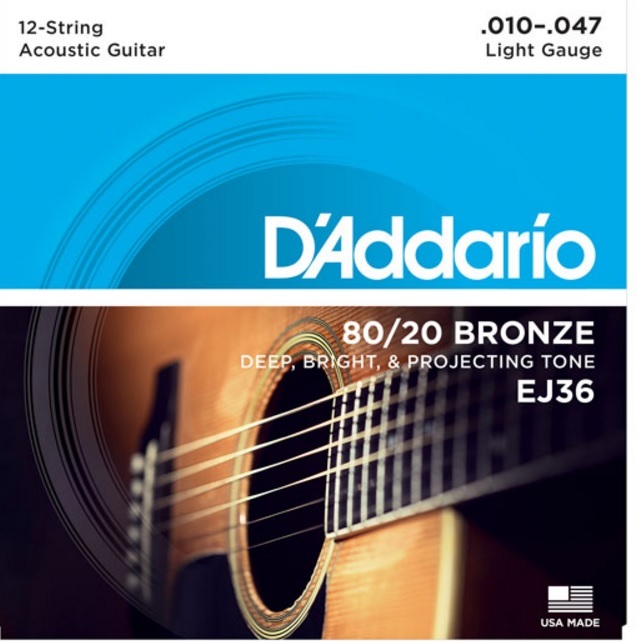 D'Addario EJ36 12-String 80/20 Light 10-47 Acoustic Guitar Strings