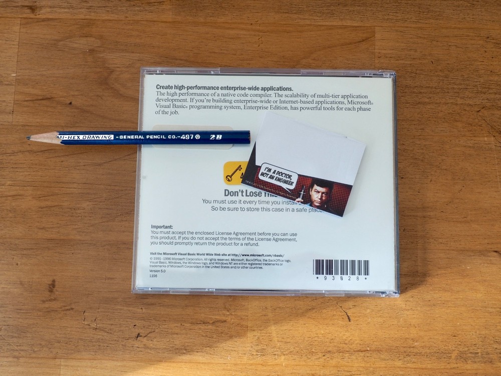 Microsoft Visual Basic 5.0 Enterprise Edition Software w Product Key Windows 95