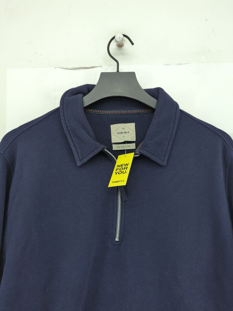 White Stuff Men's Jumper L Blue 100% Cotton Collared Pullover