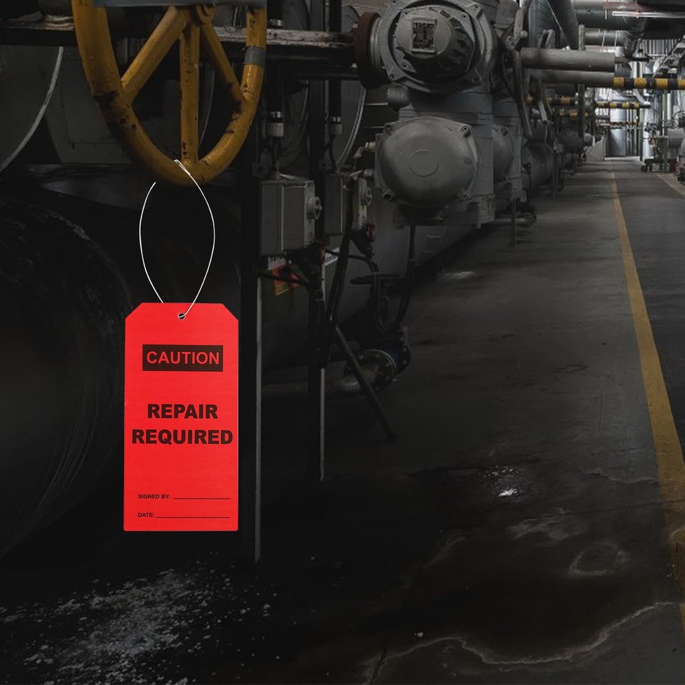 50 pcs Repair Require Tags with Pre-Attach Wire,PVC Plastic Maintenance Required