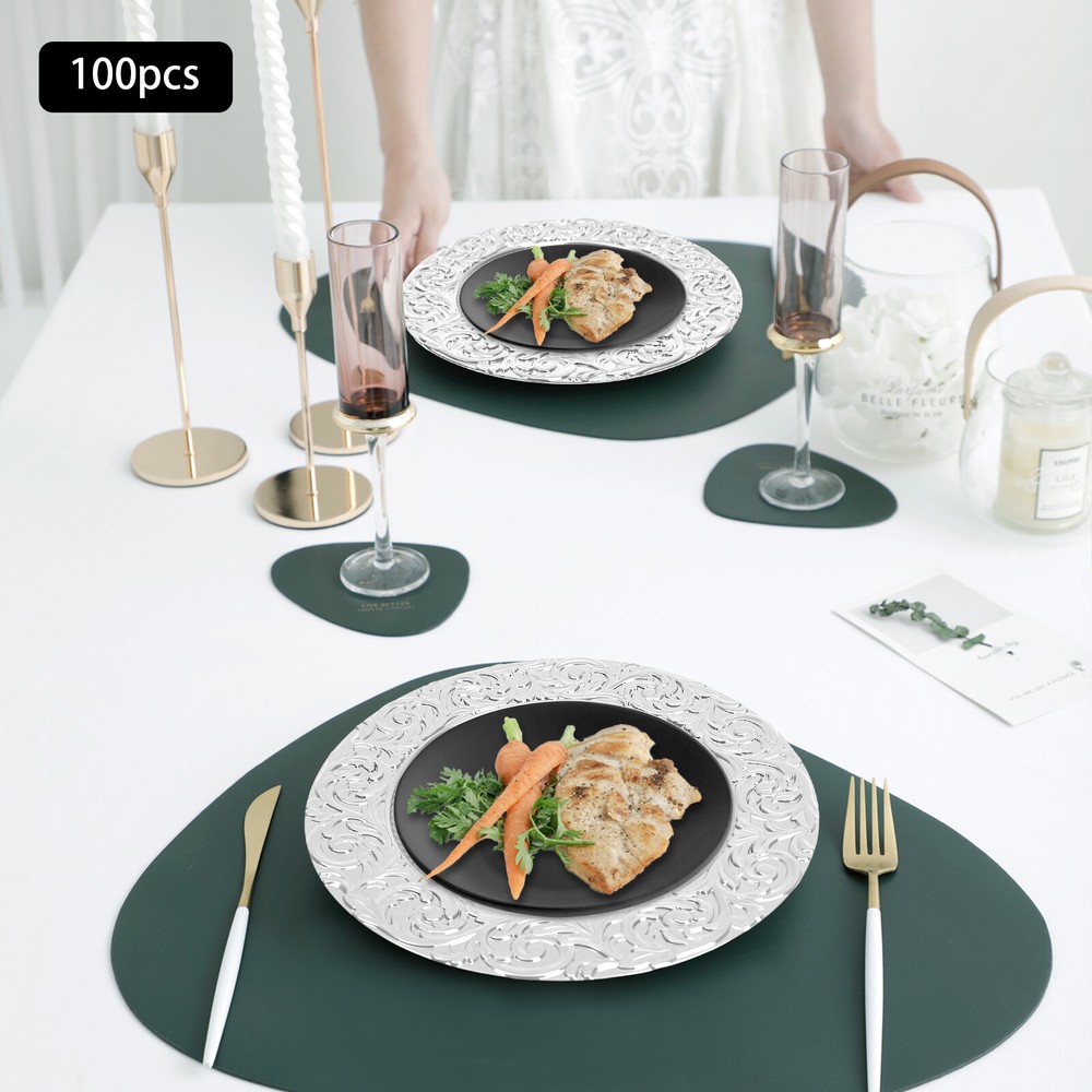100pcs Charger Wedding Party Dinner Plates Elegant Design Table Decor Silver