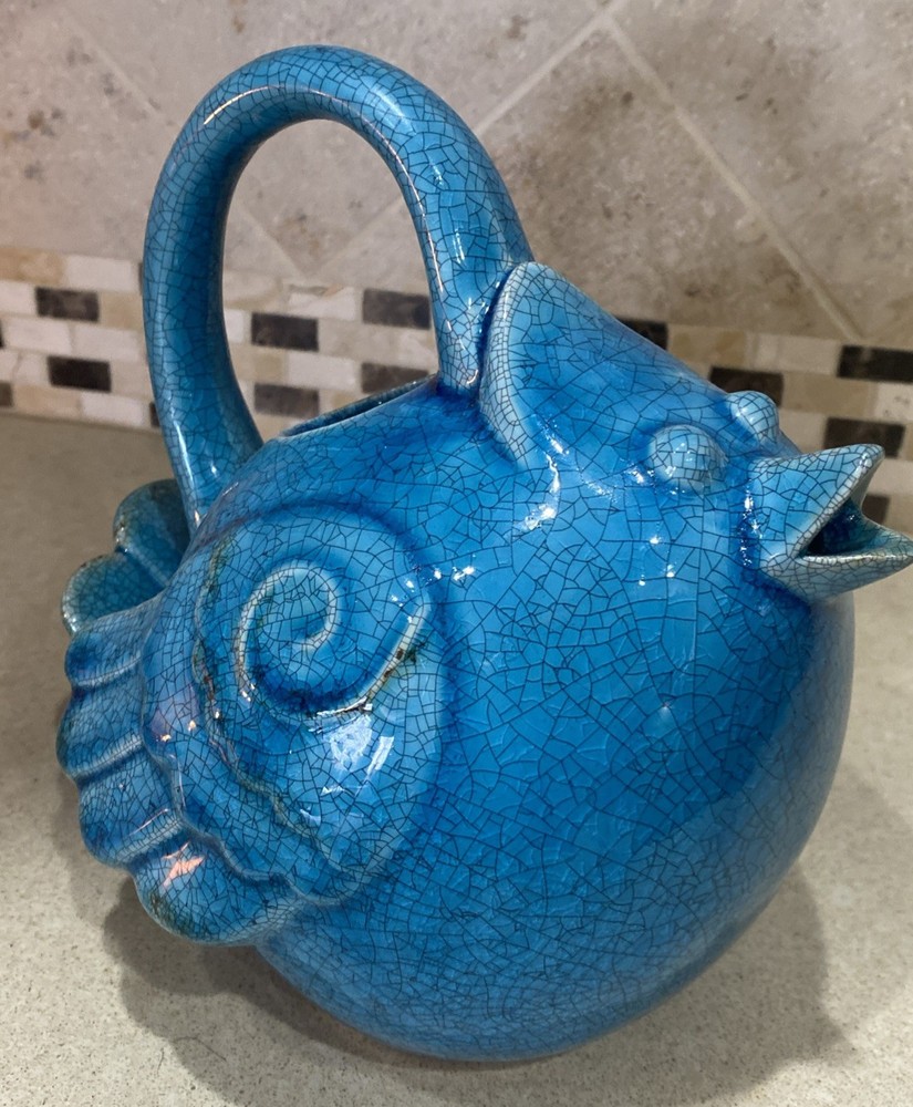 Ceramic Crackle  Turquoise Bird Watering Can Cracker Barrel