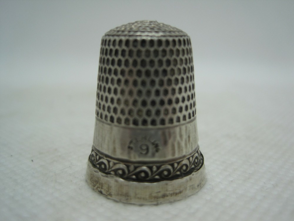 Vintage Sterling Silver #9 Thimble with an S in a Shield