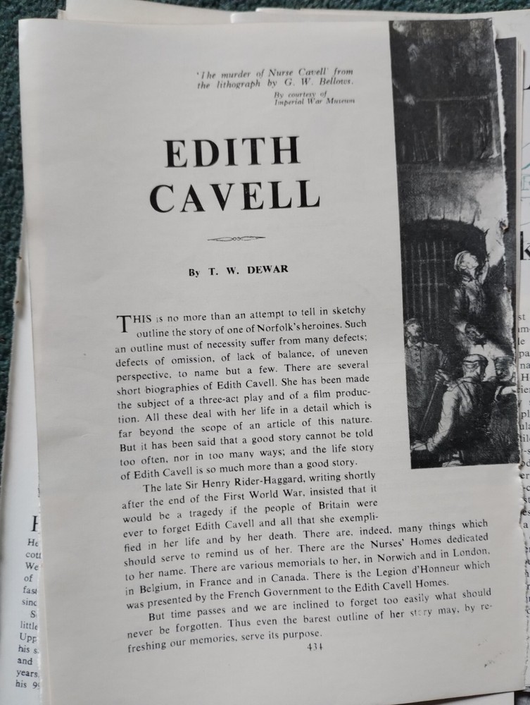 Sk20 Ephemera 1954 Article Edith Cavell