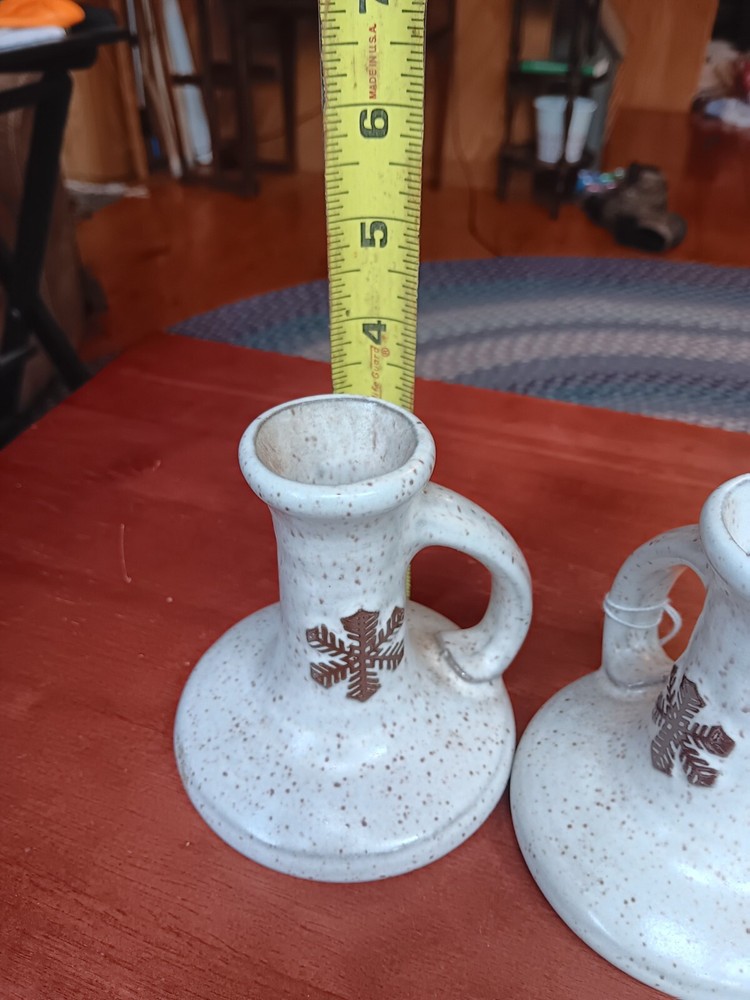 pair onion river pottery candlesticks snowflakes