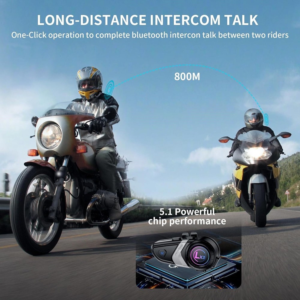 Motorcycle Bluetooth Headset Motorcycle Helmet Bluetooth intercom 2 Riders 800M
