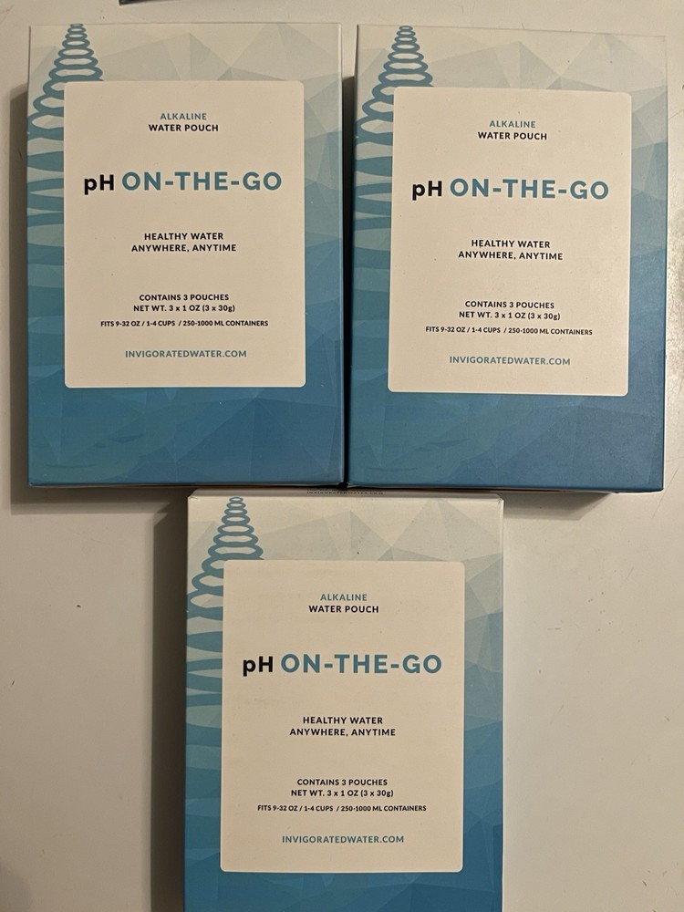 3 Boxes Of 3 Invigorated Water pH On-The-Go-3-Alkaline Water Pouch (9x30g) New