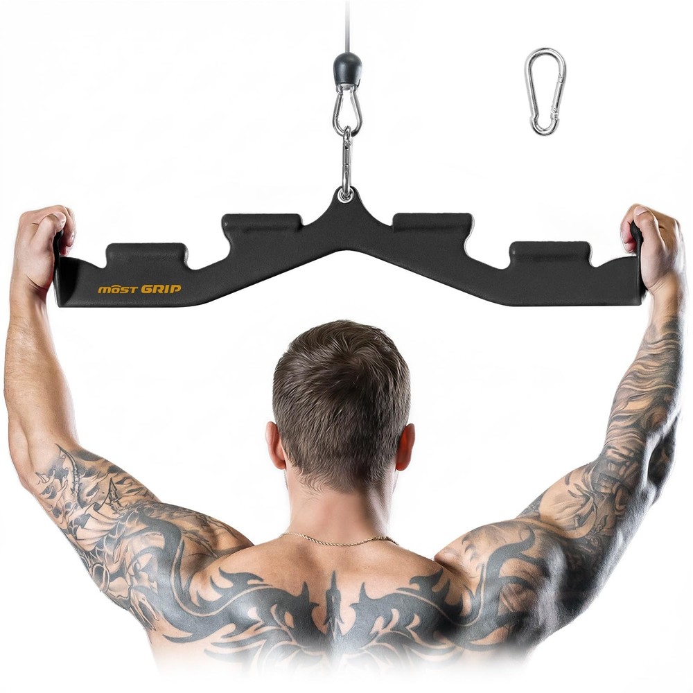 MOST GRIP LAT Pull Down Bar with 6 Ergonomic Handles, Neutral Grip Black