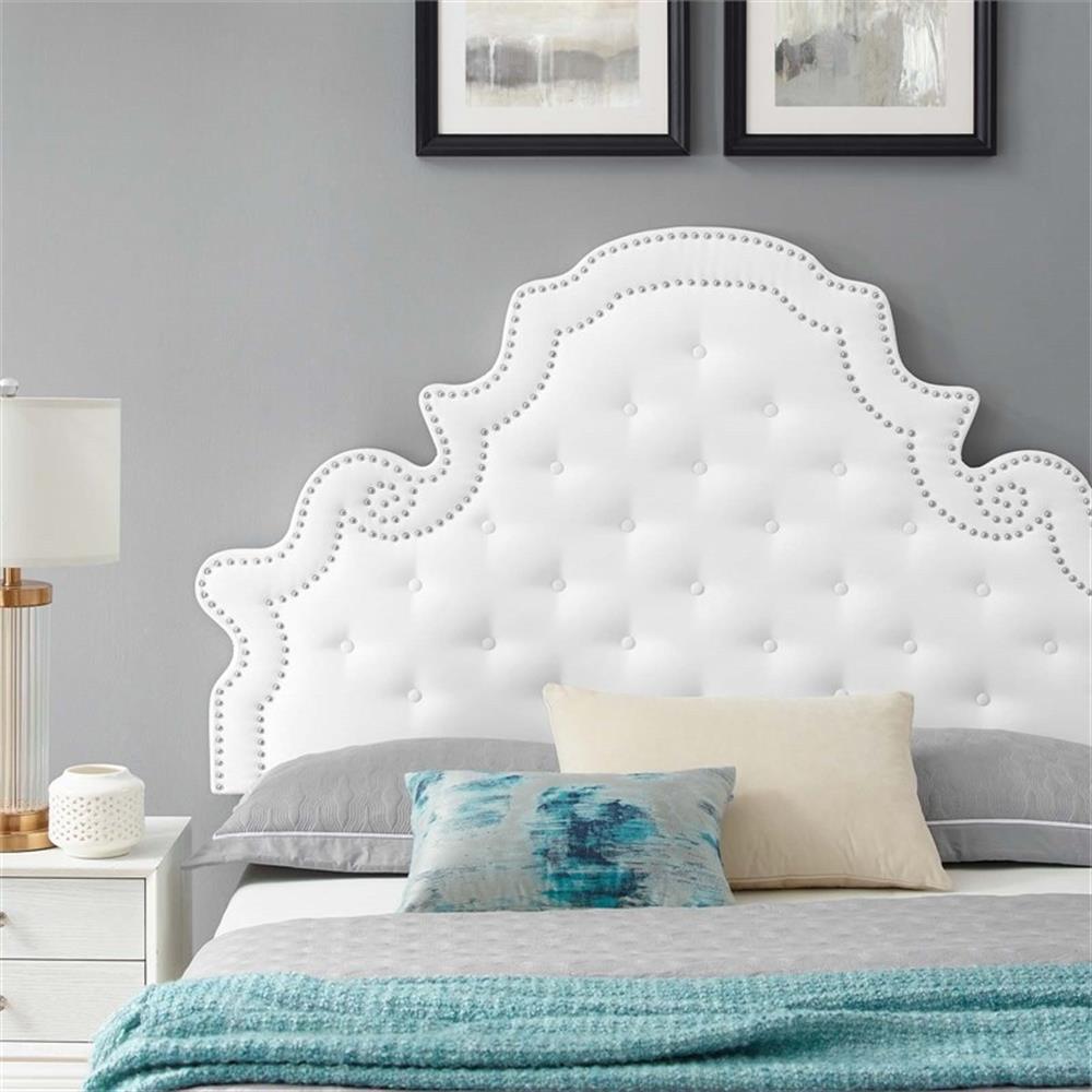 Modway Gwyneth Tufted Performance Velvet Queen Platform Bed in White