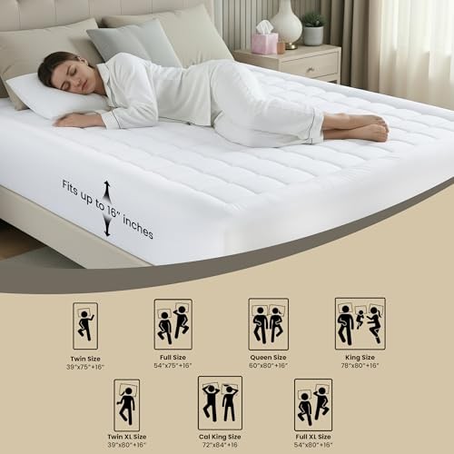 Mattress Pad, Quilted Fitted Premium Mattress Protector, Deep Full White