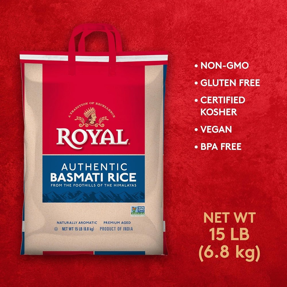Naturally Aged Authentic Long Grain Indian White Basmati Rice - 15 lbs