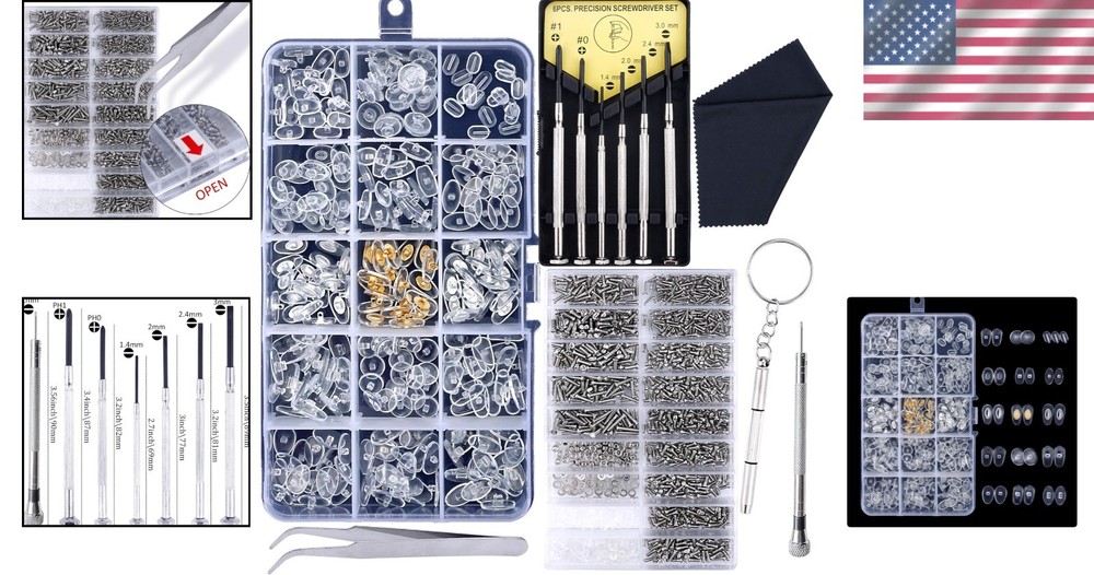 1500 Pcs All-in-One Eyeglass Repair Kit with Multi-Function Tools & Accessories