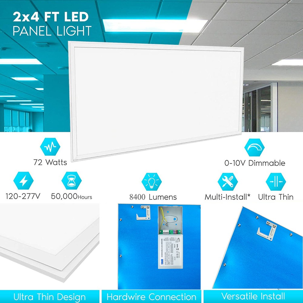 2x4 LED Flat Panel Recessed Light 7800LM 5000K Dimmable Drop Ceiling Lights