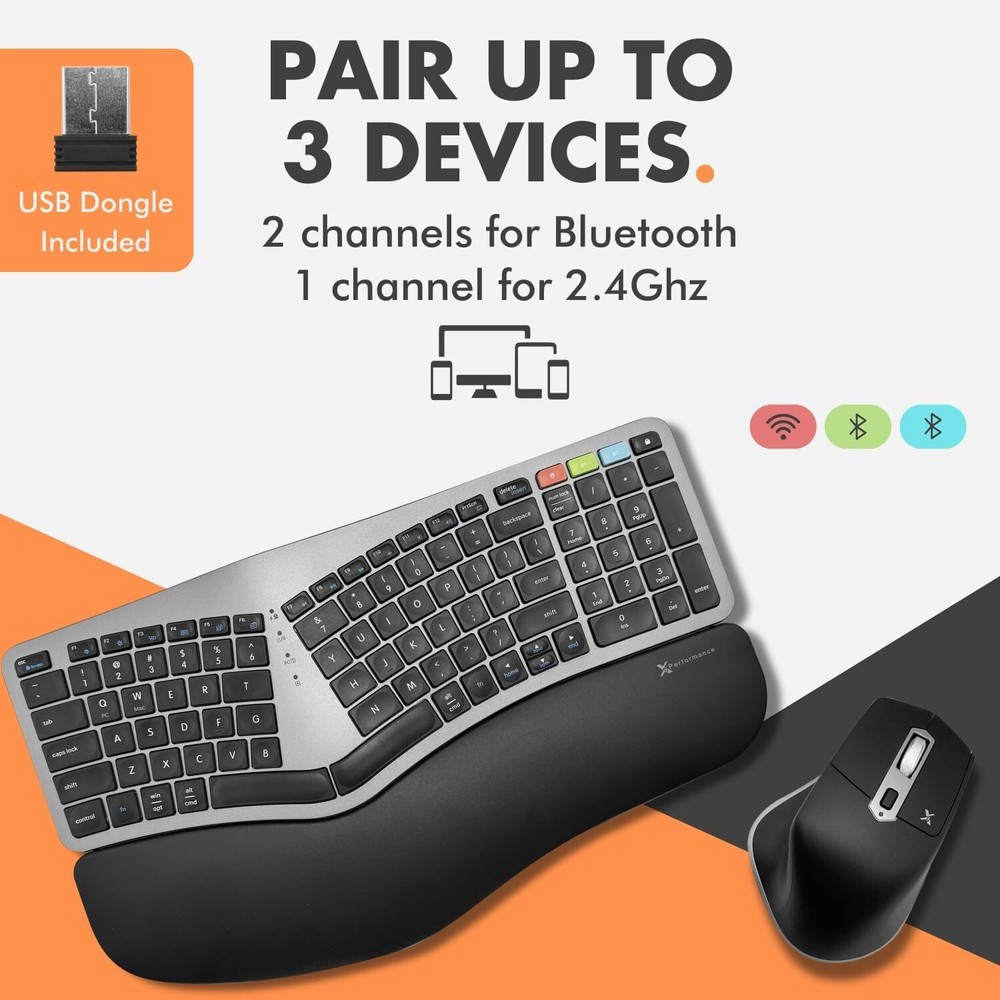 X9 Ergonomic Keyboard and Mouse Wireless Combo 2.4G+BT - Comfortable Bluetooth