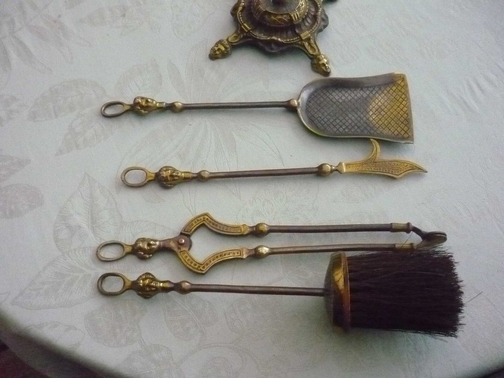 set chimney servant brass with tools ornate angels