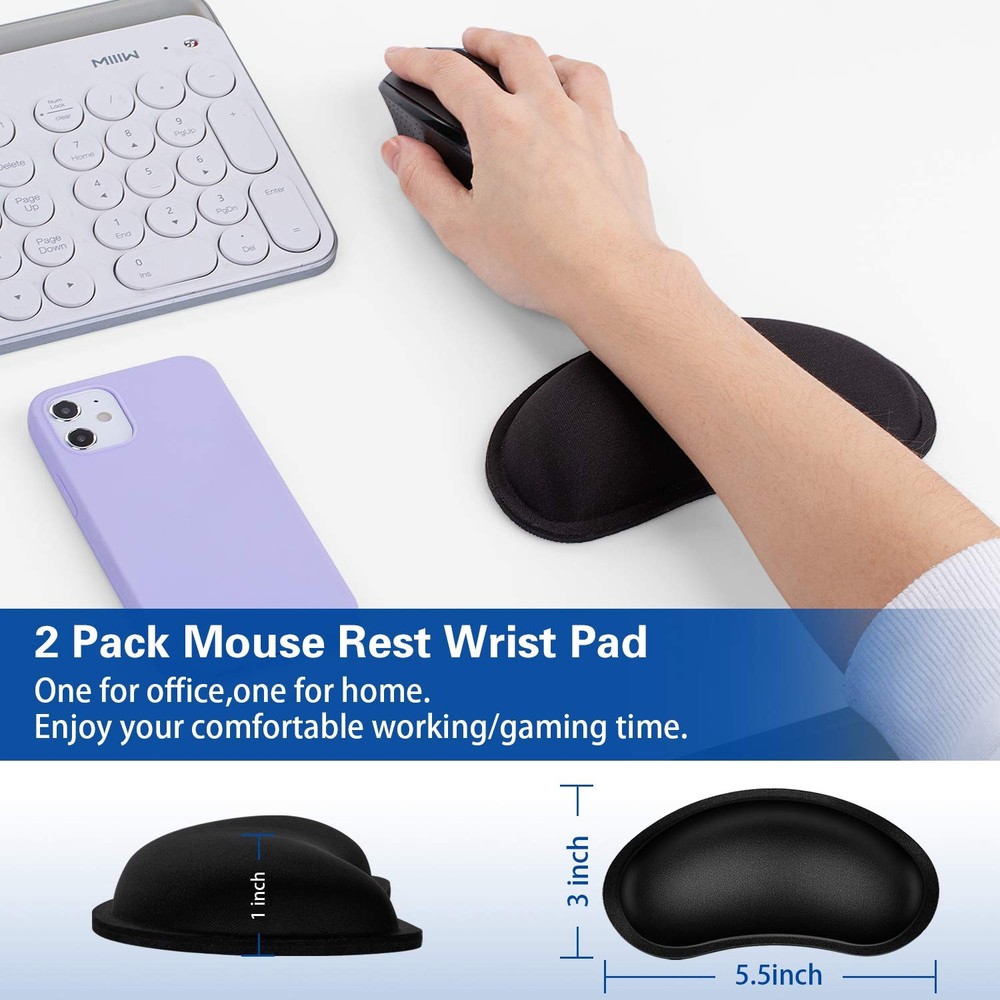 Mouse Wrist Rest, Canjoy 2 Pack Memory Foam Soft Fabric Small, Black