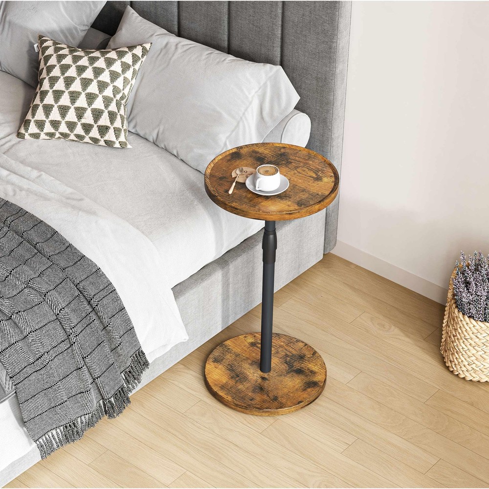 Adjustable End Table Small Round Side Table Drink Pedestal Rustic Brown