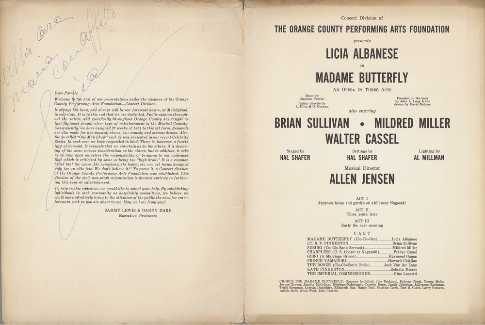Licia Albanese, Signed Program "Madame Butterfly"
