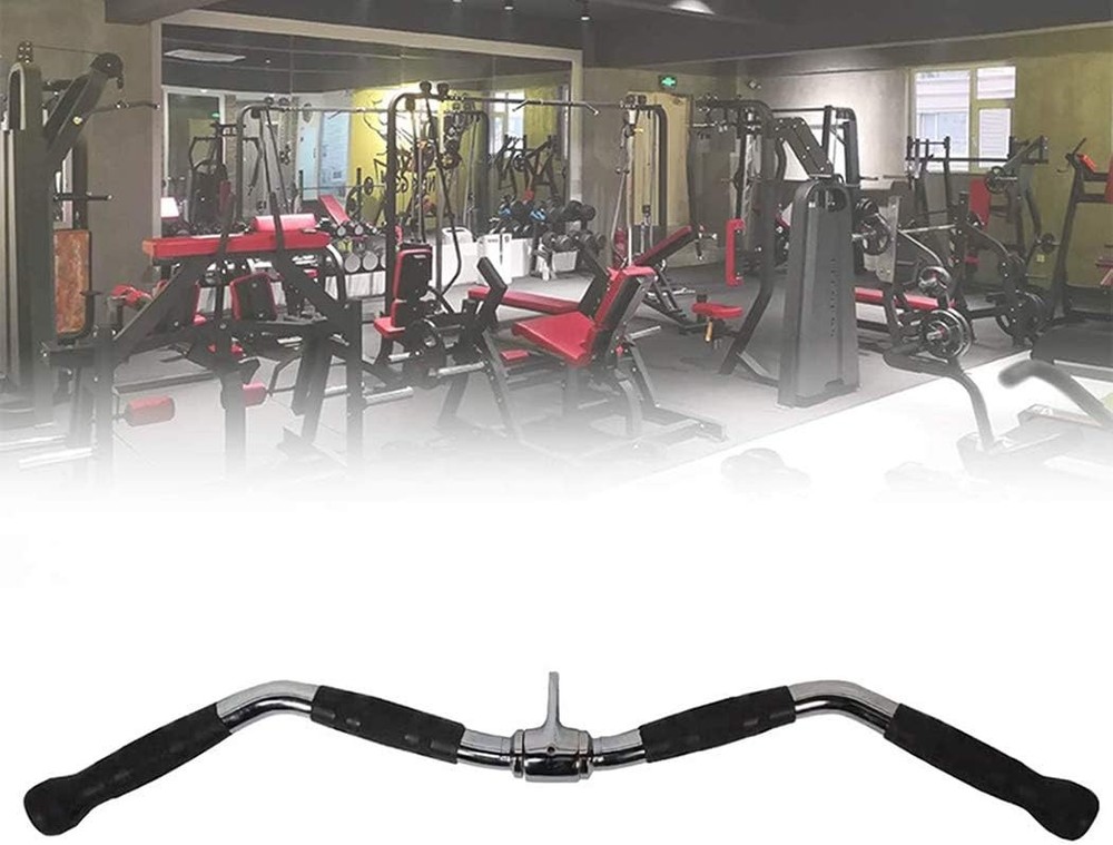Lat Bar Cable Machine Attachment, Curl Pulldown Bar with Full Rotation and Rubbe
